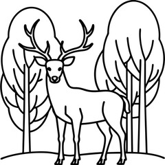 Stag in the Woods Line Art