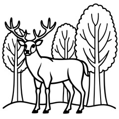 Stag in the Woods Line Art