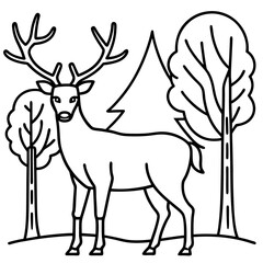 Stag in the Woods Line Art