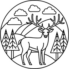 Stag in the Woods Line Art