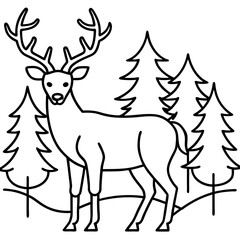 Stag in the Woods Line Art