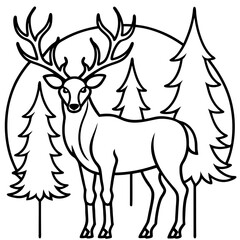 Stag in the Woods Line Art