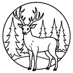Stag in the Woods Line Art