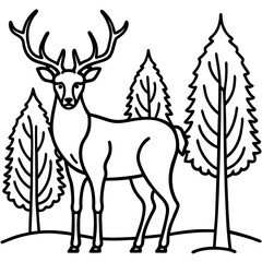 Stag in the Woods Line Art