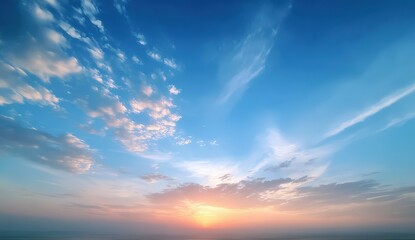 Obraz premium Stunning Blue Sky at Sunset with Beautiful Clouds and Serene Atmosphere Reflecting Peaceful Nature