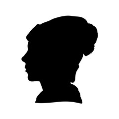 Woman silhouette portrait with hat vector illustration profile view black and white graphic design art
