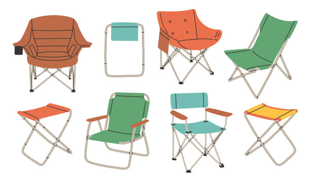 Camping or fishing chair set. Summer portable outdoor furniture for traveling. Climbing, hiking, trakking sport, adventure tourism, travel, backpacking.