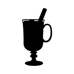 Silhouette of mulled wine in glass with cinnamon stick for christmas holiday season design idea