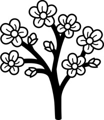 black and white illustration of chinese plum blossom flowers branch