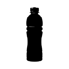Isolated black plastic water bottle silhouette for drink container mockup and design element use