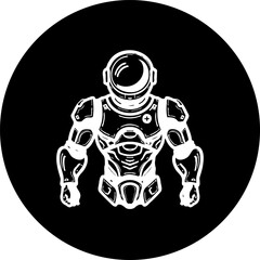 Monochrome Astronaut Graphic on Dark Circular Backdrop, Vector Illustration