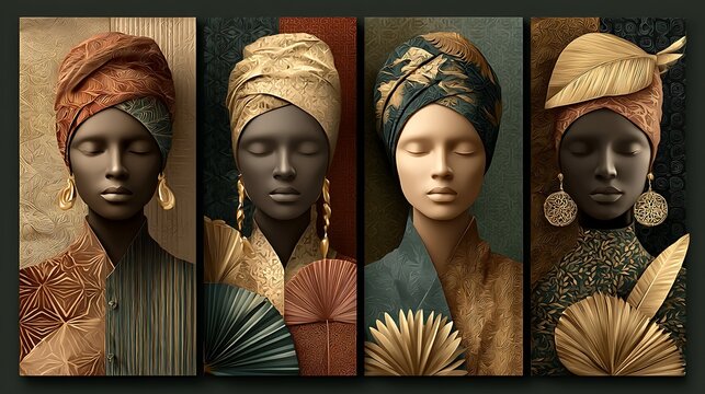 Elegant African Women Fashionable Headwraps  Earring Art.