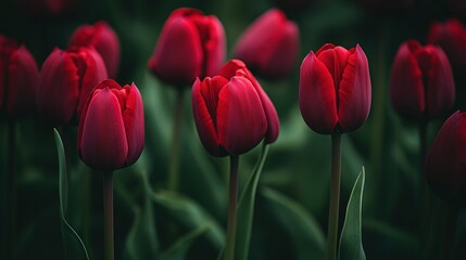 Fototapeta premium Deep crimson tulips in bloom