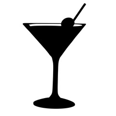 Black martini glass vector illustration with cherry for cocktail bar and drink design needs
