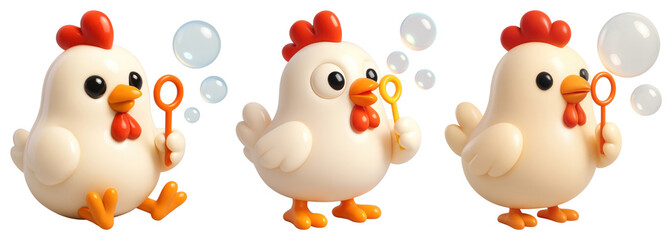 Naklejka premium PNG Cute chickens blowing bubbles, element set on transparent background