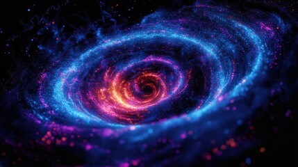 Obraz premium vibrant spiral galaxy with glowing blue, purple, and orange colors swirling in space, evoking a sense of cosmic mystery and vastness
