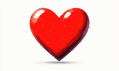 Bright red glossy heart-shape icon with light reflections on a white background, symbolizing love and affection