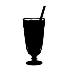 Chocolate milkshake vector art illustration: delicious dessert drink with straw silhouette design art
