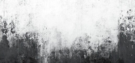 Black and white textured grunge wall background with rough and uneven paint splatters and stains