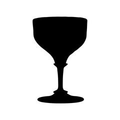 Black coupe glass silhouette illustration for barware drinkware and cocktail glassware design needs