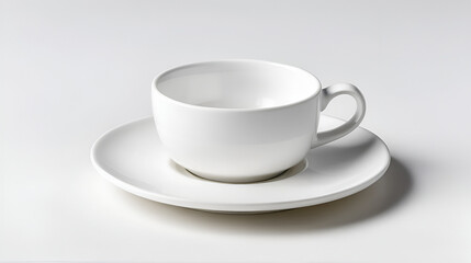 Fototapeta premium Flat white shallow porcelain saucer on white background from side