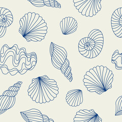 Colourful Seamless seashell pattern and background vector illustration. Hand drawn Illustration seashell for fabric, wallpaper, Design.