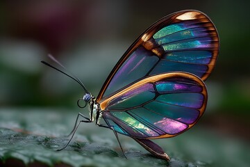 Glasswing butterfly iridescent beauty macro shot