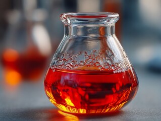 Alchemists elixir bubbling in glass beaker