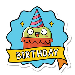 birthday sticker icon on white background