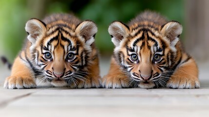 Obraz premium Two Tiger Cubs Lying on Ground