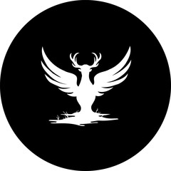 Abstract stag phoenix emblem with contrasting black and white circular field
