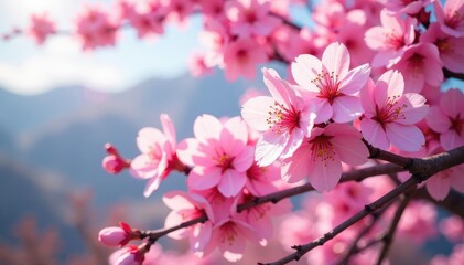 Obraz premium Vibrant sakura explosion, densely packed blossoms, full bloom , white, full bloom