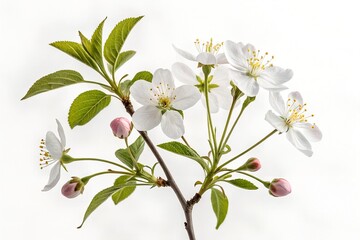 Fototapeta premium A white cherry branch blossom, a pink lilac branch flower, and a white cherry branch bloom showcase spring's floral beauty