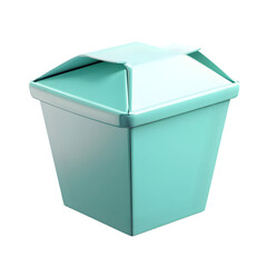 Light mint green, square takeout container with a hinged lid, presented as a digital rendering.