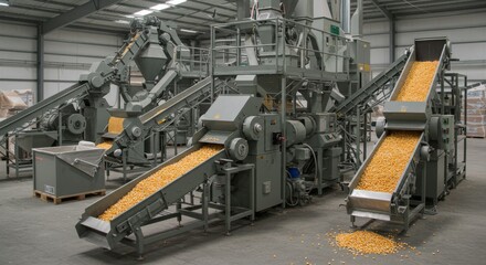 Industrial Corn Processing Plant: Automated Grain Handling and Refining System
