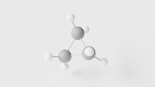 cyclopropane molecule 3d, molecular structure, ball and stick model, structural chemical formula anesthetic