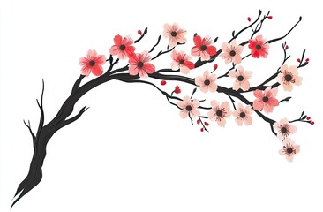 Elegant cherry blossom branch, soft colors, graceful curve