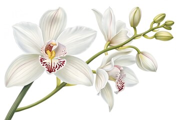 Obraz premium Isolated against white, a beautiful white magnolia flower and a delicate white orchid showcase their floral beauty, embodying the freshness of spring