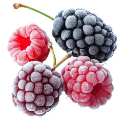 frosted berries: raspberry and blackberry isolated on black