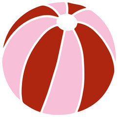 A red and pink striped beach ball drawn in a cute, playful style. Ideal for pool graphics, summer events, and kids’ vacation kits.
