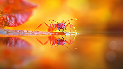 Mrówki nad wodą, bajkowa ilustracja generative ai 