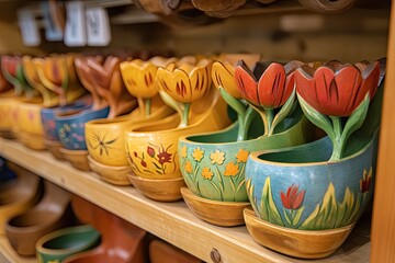 Colorful wooden shoes with floral designs