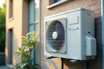 Close-up of a split system air conditioner unit, showing both the indoor and outdoor components , equipment, indoor unit, machine