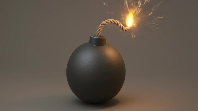 Cartoon Bomb with Burning Fuse