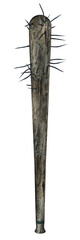 Wooden baseball bat with protruding nails. Homemade weapon for self-defense. 3D rendering.