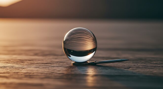 A crystal ball rests on a spoon, reflecting a blurred background. The image has a warm, inviting tone.