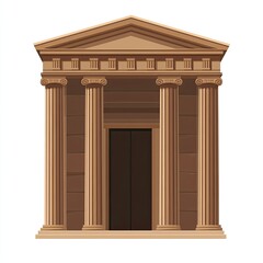 Obraz premium Ancient temple facade. A classic, ornamental structure with columns, pediment, and entrance. Stone-like material in a light brown tone