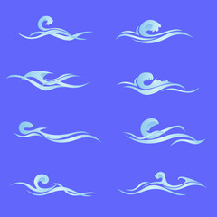 collection of vector illustration elements of water waves, rolling water, swaying water