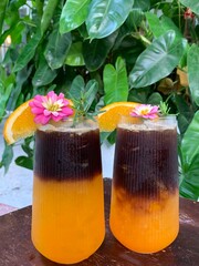 glass of coffee orange juice