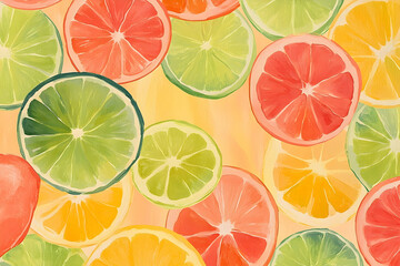 Colorful citrus fruit slices in a vibrant pattern.